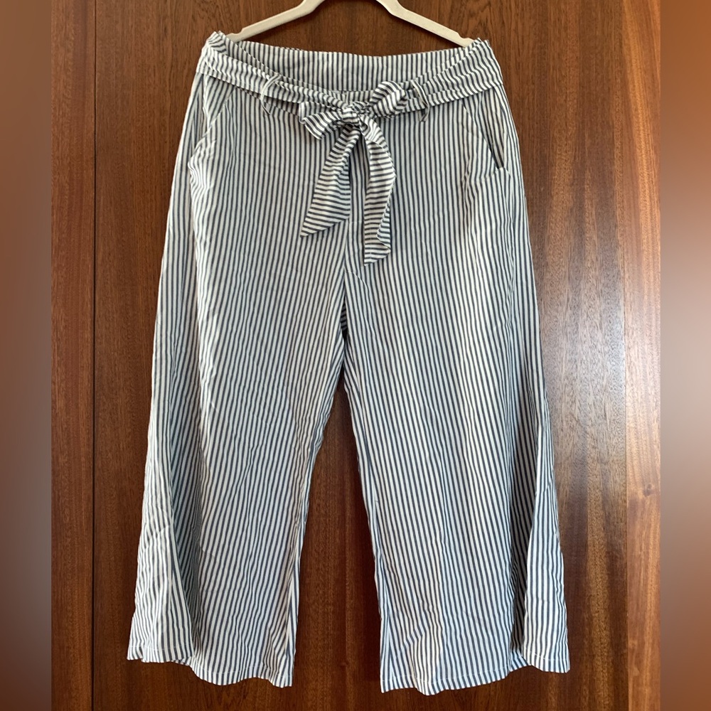 Jack Selva Boyfriend Navy and White Striped Cropped Pants